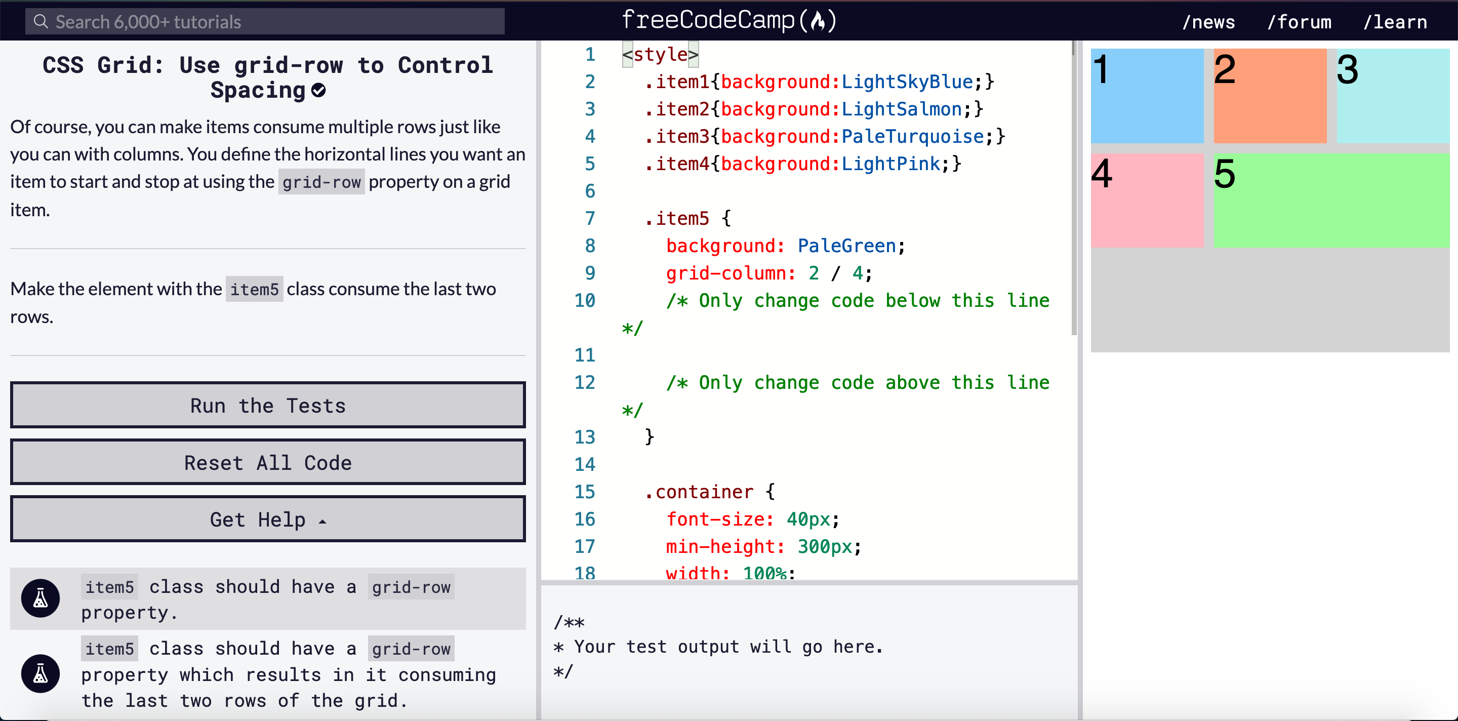 freeCodeCamp's learning interface