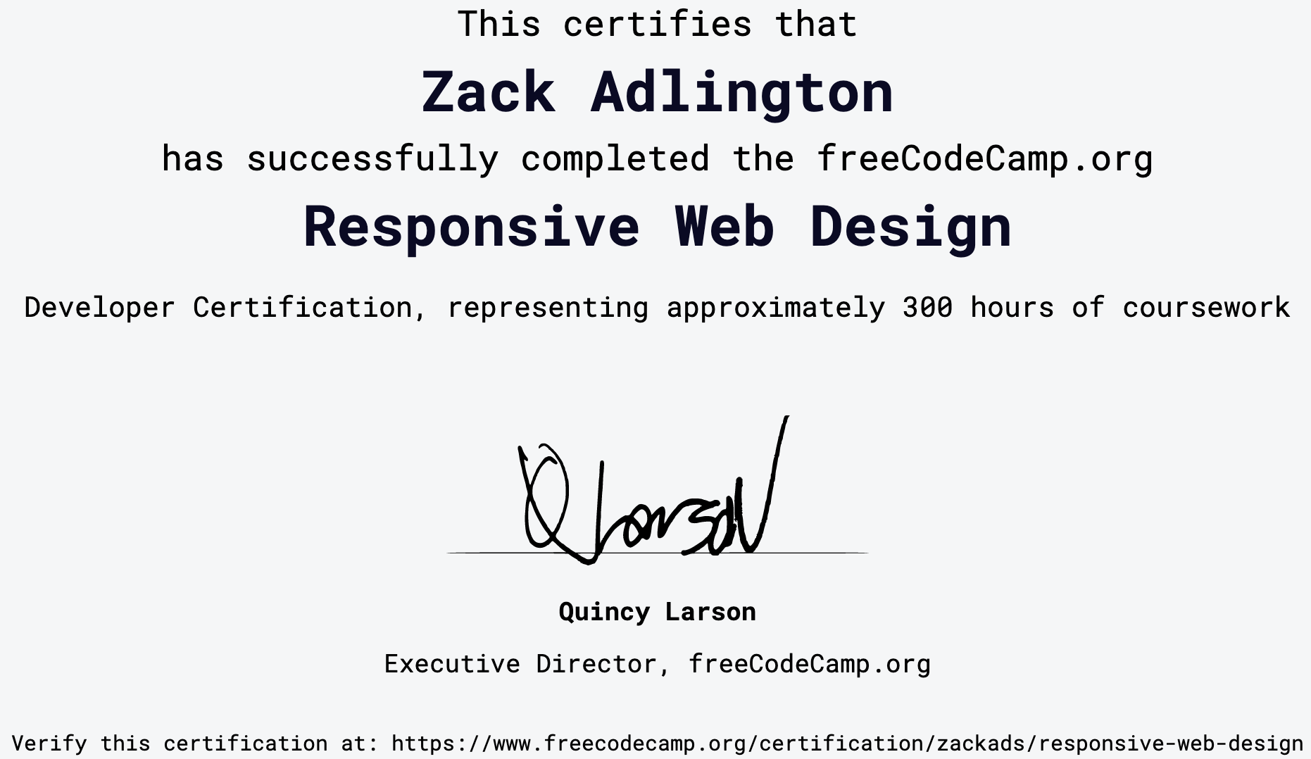 My freeCodeCamp Responsive Web Design certificate