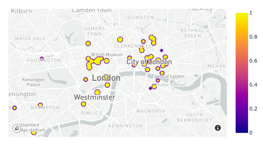 Heatmap of job vacancies in London